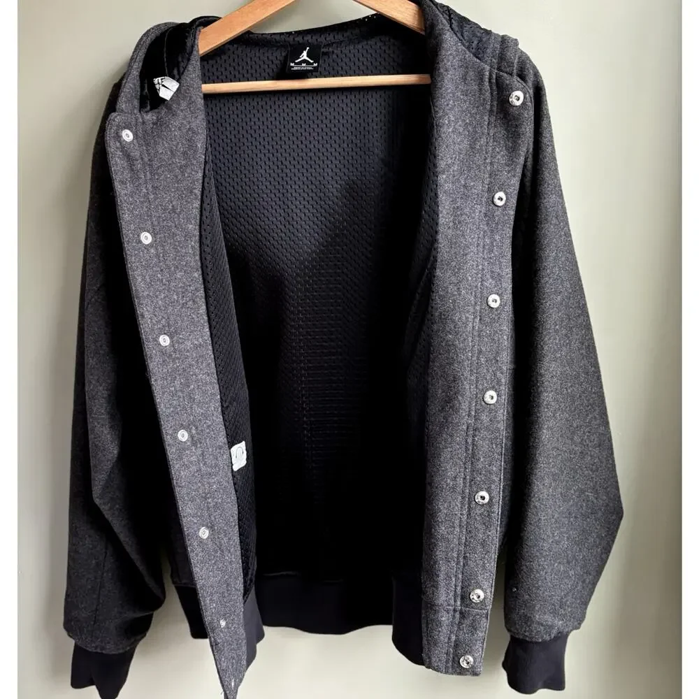 Nike Jordan Jumpman Wool‎ Blend Hooded Varsity Jacket Bomber Snap Black Gray M